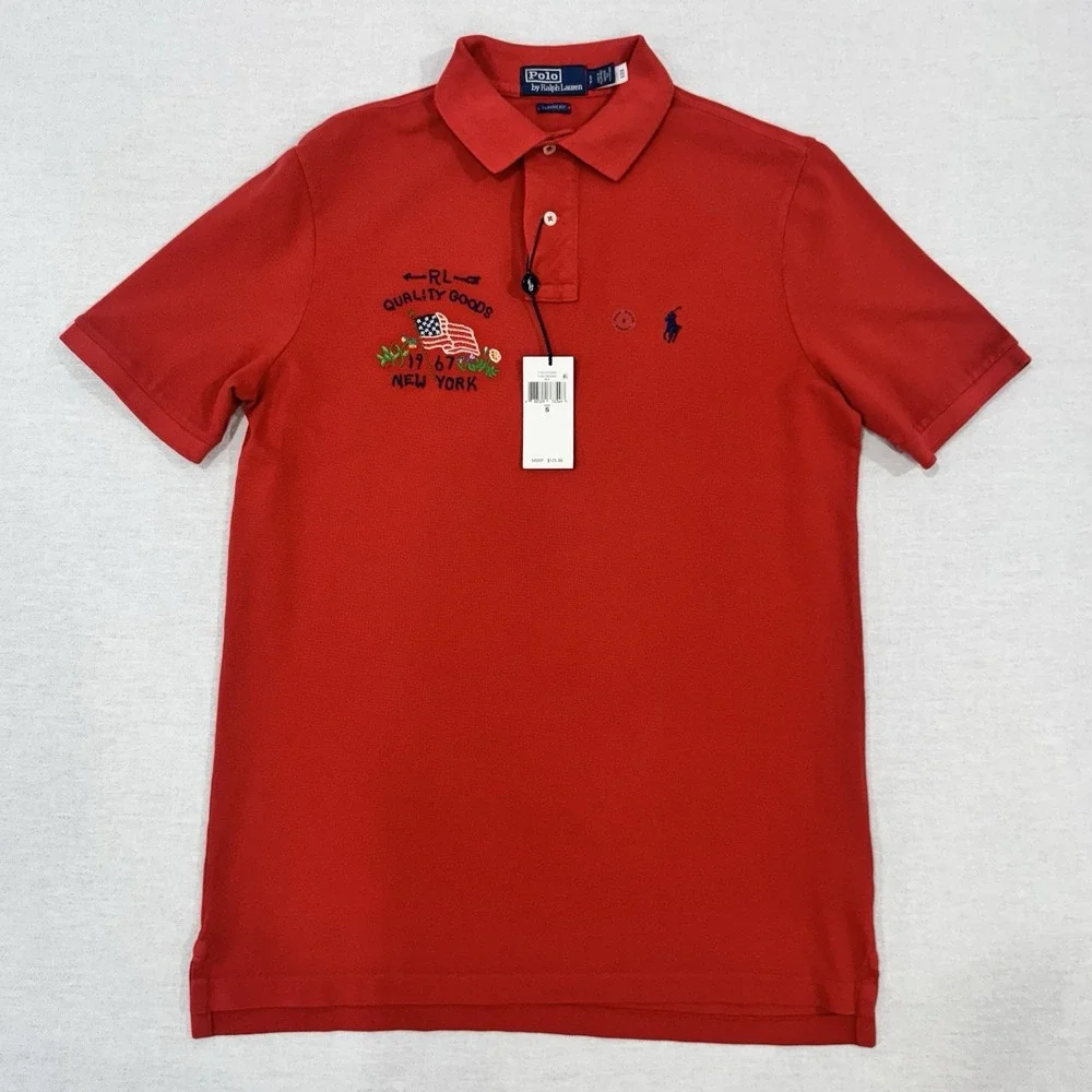 Polo Ralph Lauren Polo Shirt Men's Small Classic Fit Embroidered American Flag